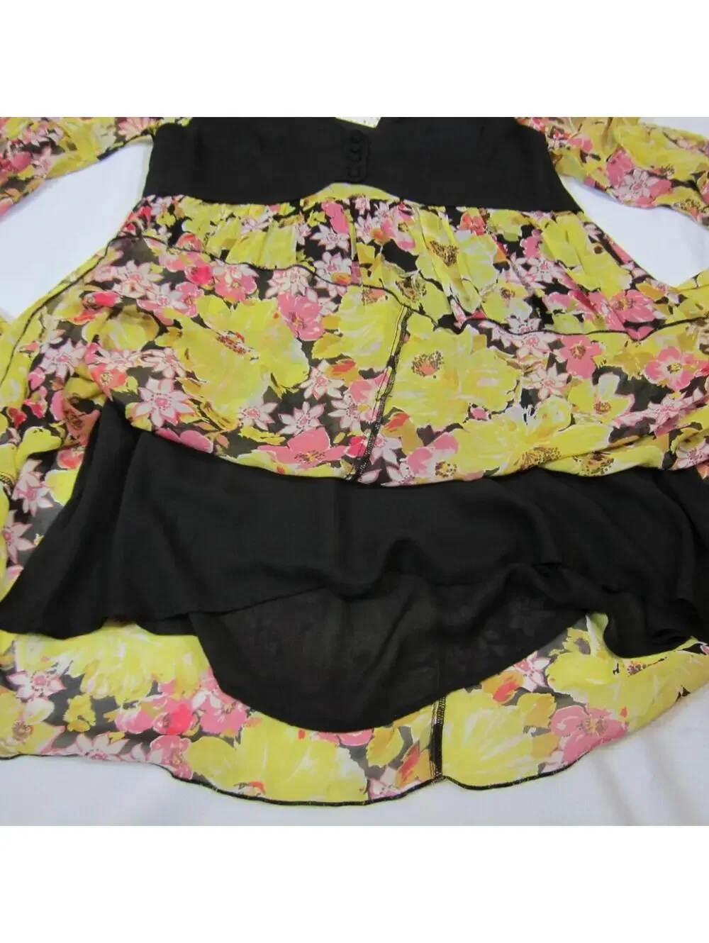 Free People Vested Mini Dress NWT Small Yellow Floral Bell Sleeves V-Neck NEW